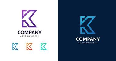 Initial K letter logo design template, minimalist line gradient concept, vector illustration