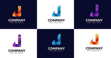 Big bundle set of minimalist letter J logo design. Vector design element, with variety j logo gradient style element, business sign, logos, identity, vector illustrations.