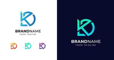 Initial D and K letter logo design template, minimalist line gradient concept, vector illustration