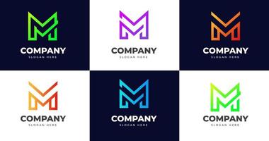 Bundle set Initial M letter logo design template, line gradient concept, vector illustration