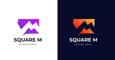 Letter M logo design template with square shape style vector