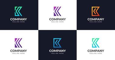 Big bundle set of minimalist letter K logo design. Vector design element, with variety K logo gradient style element, business sign, logos, identity, vector illustrations.