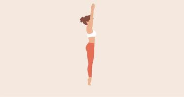 fundo animado de saudação ao sol. uma mulher demonstrando poses de ioga. vídeo 4k, animação hd video