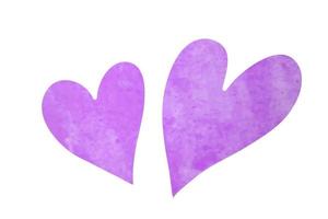 Two purple watercolor hearts. vector