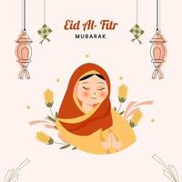 fondo plano de la ilustración de eid al fitr vector