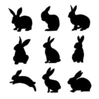 Rabbit black silhouettes collection vector