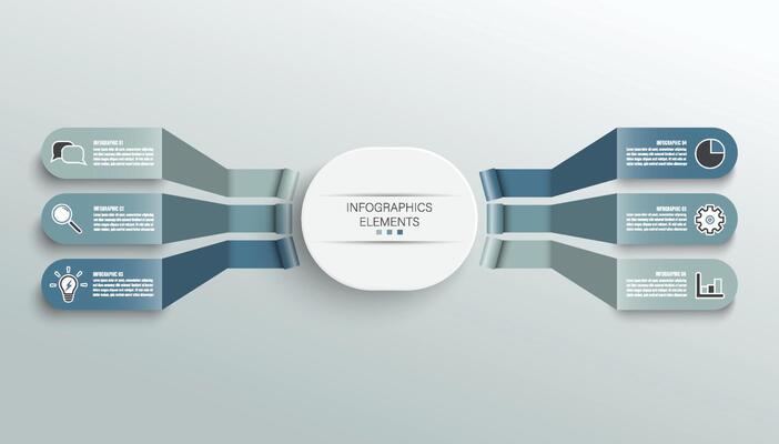 Vector infographic template with 3D paper label, integrated circles. Business concept with 6 options. For content, diagram, flowchart, steps, parts, timeline infographics, workflow, chart.