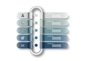 Vector infographic template with 3D paper label, integrated circles. Business concept with 5 options. For content, diagram, flowchart, steps, parts, timeline infographics, workflow, chart.