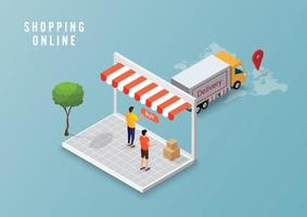 Online delivery service concept, online order tracking, Logistics delivery home and office on computer. Vector illustration