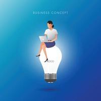 The women woriking on the lightbulb. Creative thinking  and idea concept. Vector illustration.