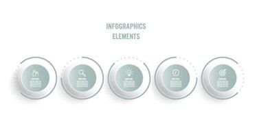 Business infographic thin line process with circles template design with icons and 5 options or steps. Vector illustration.