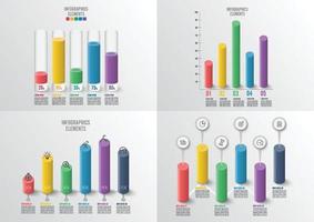 Graphs and charts set. Statistic and data, iInfographic business concept with 4, 5 options For content, diagram, flowchart, steps, parts, timeline infographics, workflow, chart. vector illustration.