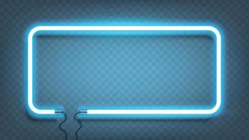 Letrero de pared de lámpara rectangular de neón aislado sobre fondo transparente. banner de bombilla incandescente de energía azul vectorial, línea de luz o marco de neón para su diseño. ilustración vectorial