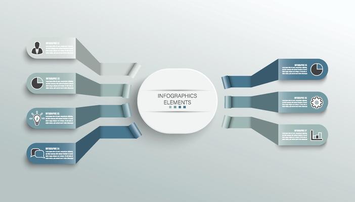 Vector infographic template with 3D paper label, integrated circles. Business concept with 7 options. For content, diagram, flowchart, steps, parts, timeline infographics, workflow, chart.
