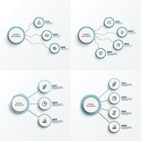establecer elementos abstractos de la plantilla de infografía gráfica con etiqueta, círculos integrados. concepto de negocio con 3 y 4 opciones. para contenido, diagrama, diagrama de flujo, pasos, partes, infografías de línea de tiempo, diseño. vector