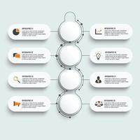 plantilla infográfica con etiqueta de papel 3d, círculos integrados. concepto de negocio con 8 opciones. para diseño de flujo de trabajo infográfico, diagrama, número, diseño web.