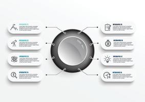 plantilla de infografía vectorial con etiqueta de papel 3d, círculos integrados. concepto de negocio con 8 opciones. para contenido, diagrama, diagrama de flujo, pasos, partes, infografías de línea de tiempo, flujo de trabajo, gráfico. vector