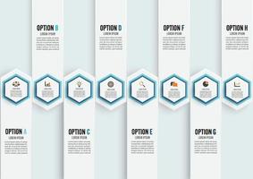 Vector infographic template with 3D paper label, integrated circles. Business concept with 8 options. For content, diagram, flowchart, steps, parts, timeline infographics.