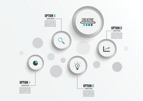 plantilla de infografía vectorial con etiqueta de papel 3d, concepto de negocio con 4 opciones. para contenido, diagrama, diagrama de flujo, pasos, partes, infografías de línea de tiempo, flujo de trabajo, gráfico. vector