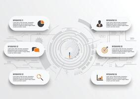 visualización de datos comerciales. diagrama del proceso. elementos abstractos de gráfico, diagrama con 6 pasos, opciones, partes o procesos. plantilla de negocio vectorial para presentación. concepto creativo para infografía. vector