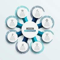 Vector infographic template with 3D paper label, integrated circles. Business concept with 8 options. For content, diagram, flowchart, steps, parts, timeline infographics, workflow, chart.