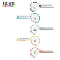 plantilla infográfica 3d abstracta con cinco pasos para el éxito. plantilla de círculo empresarial con opciones para folleto, diagrama, flujo de trabajo, línea de tiempo, diseño web. pasos vectoriales 10