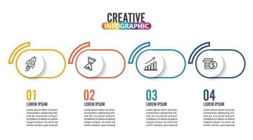 Infografía de cuatro pasos: puede ilustrar una estrategia, un flujo de trabajo o un trabajo en equipo. vector