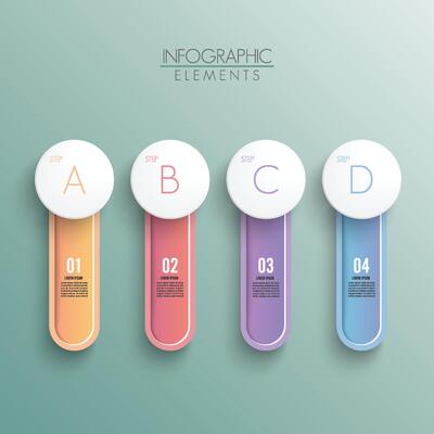 Flowchart with 4 round paper white elements connected to main circle. Concept of four main business goals of company. Modern infographic design layout. Flat vector illustration for brochure, report.