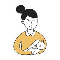 Breastfeeding. Hand Drawn Kid and Family doodle icon vector