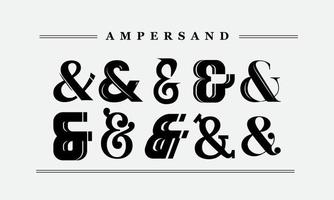Ampersand typography for wedding invitation template. Symbol of ampersands, sans serif, minimalist decorative. Vector illustration set collection