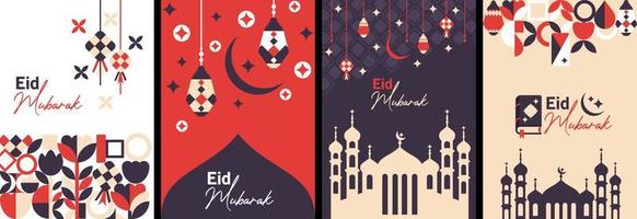 Eid Mubarak geometric abstract poster template. Book cover and background element. Islamic vector illustration.