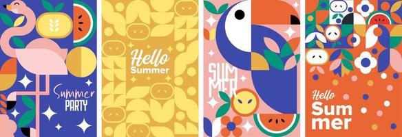 Summer party geometric poster template. Hello summer abstract background for book cover. Vector illustration