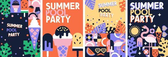 Fondo de fiesta en la piscina de verano, plantilla de portada de libro. cartel, volante forma geométrica ilustración vectorial