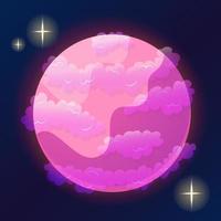 caricatura de planeta de fantasía con nube. planeta redondo mágico rosa con nube. ilustración vectorial de dibujos animados. diseño de interfaz de usuario