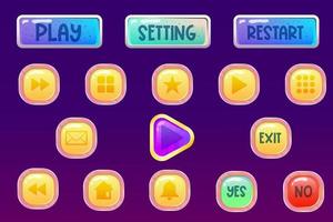 Game space button kit great for 2D mobile games. Cartoon vector illustration. Mobile Web design game elements. Set menu app assets.