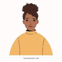 Expression on the face of a pretty African-American woman - sad. Girl is crying vector