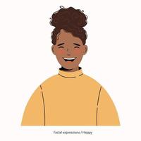 Expression on the face of a pretty African-American woman - happy vector