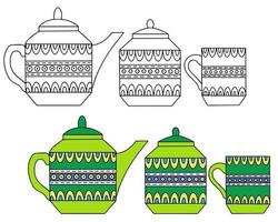 juego de platos de cerámica tetera, azucarero y taza vector