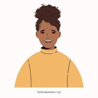 Expression on the face of a pretty African-American woman - joy vector