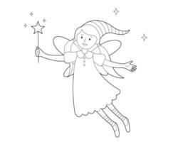 Flower fairy with a magic wand in her hand. Coloring book for children. Illustration highlighted on  white background.