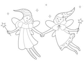 Two flower fairies. Coloring book for children. Illustration isolated on white background
