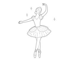 Dancing ballerina in tutu and pointe shoes. Outline Illustration