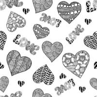 Valentines. Seamless pattern of hearts. Graphics. Black-white