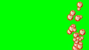 animation d'icône de coeur d'amour social sur écran vert, prête pour l'application de clé chroma video