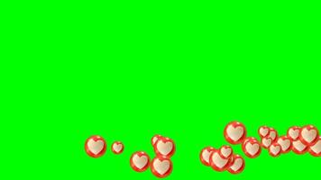 animation d'icône de coeur d'amour social sur écran vert, prête pour l'application de clé chroma video