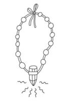 Necklace with crystals in doodle sketch style. Alternative medicine. Crystal treatment. Isolated outline. Hand drawn vector illustration in black ink on white background.