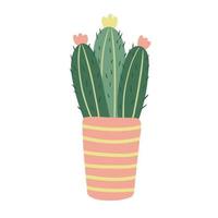 planta de interior de cactus floreciente en una maceta. ilustración dibujada a mano vectorial de suculentas con espinas aisladas en fondo blanco. estilo plano vector