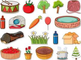 Sticker set of mixed daily objects vector