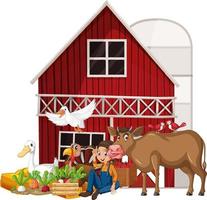 Farming theme with farmer and animals vector