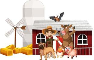 Farming theme with farmer and animals vector